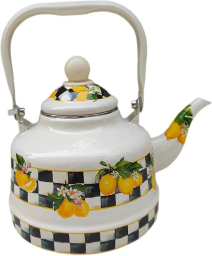 Waterkoker Emaille Theepot met deksel Warme dranken zetten Hittebestendig ontwerp 2.5 liter Geel