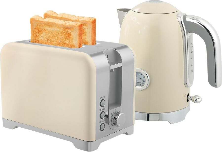 Waterkoker en broodrooster set 2200W 7 bruiningsniveaus functies Crème