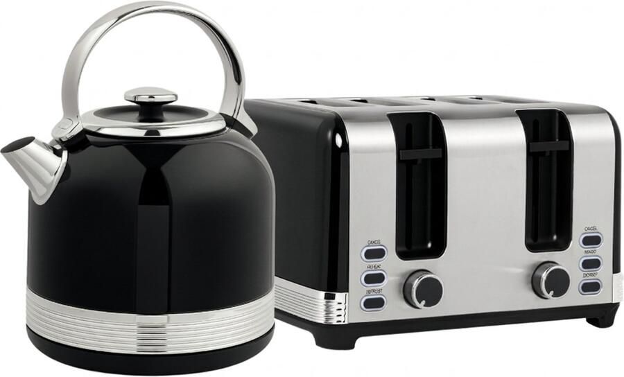 Waterkoker en broodrooster set Retro ontbijtset RVS broodrooster 2200W Strix thermostaat 7 standen Keuken 1 7 L 2-delig Zwart