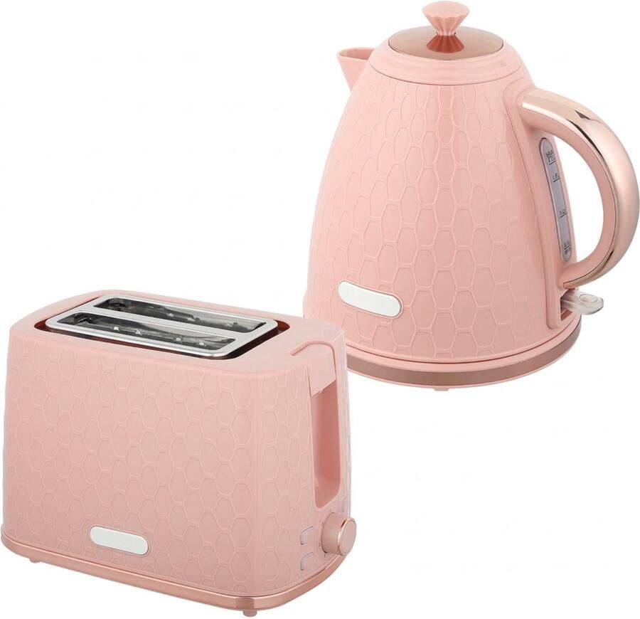 Waterkoker En Broodrooster Set Roze Ontbijtset Keuken Set 2200W Waterkoker Snelkokend 7 Standen Veilig Kruimellade Keuken 1 7L 2 Delig Roze