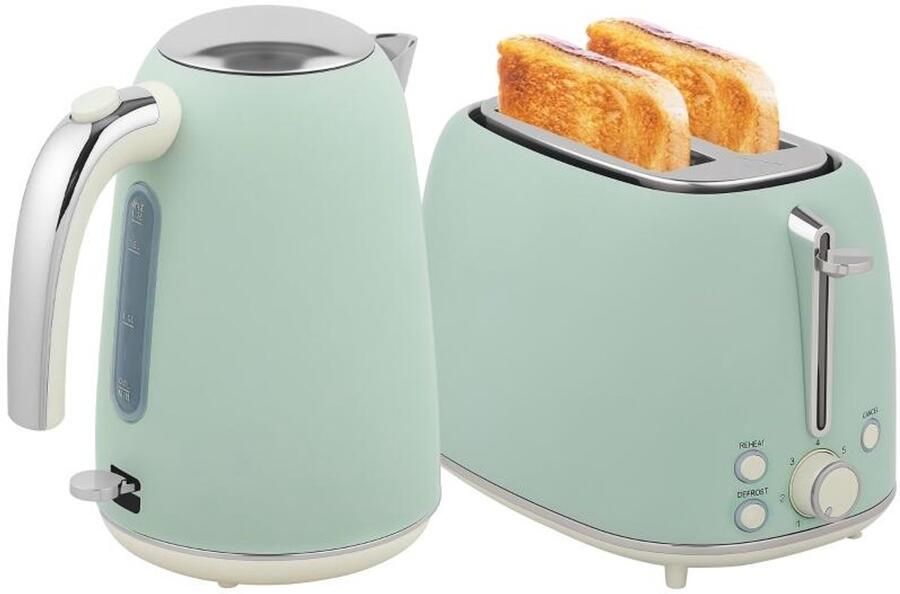 Waterkoker- en broodroosterset — Roestvrij staal 1 7 l — 2 sneetjes — Groen