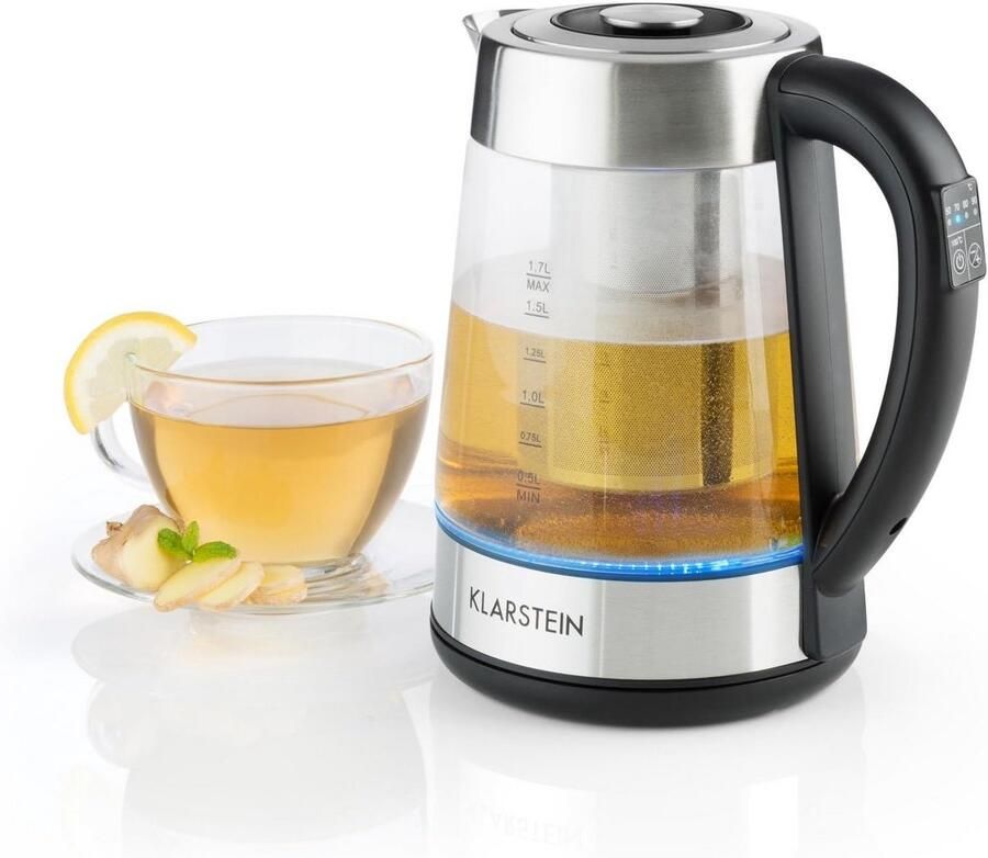 Waterkoker en Theemaker met Temperatuurregeling 1.7L RVS en Glas