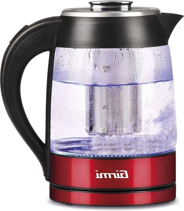Waterkoker en theepot met kruiden in glas 2200 W 1 8 l ontkalkingsfilter roestvrij stalen filter rood