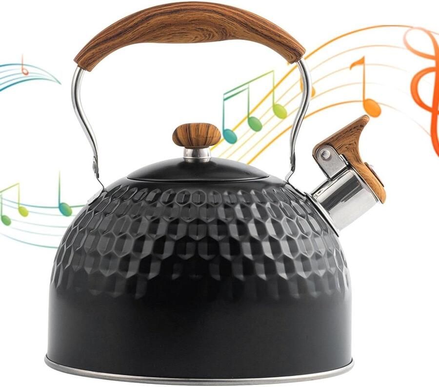 Waterkoker Fluitend Theeketel Fornuis Dranken Bereiden Snelle Warmteverdeling 2.5 Liter Zwart Hamer