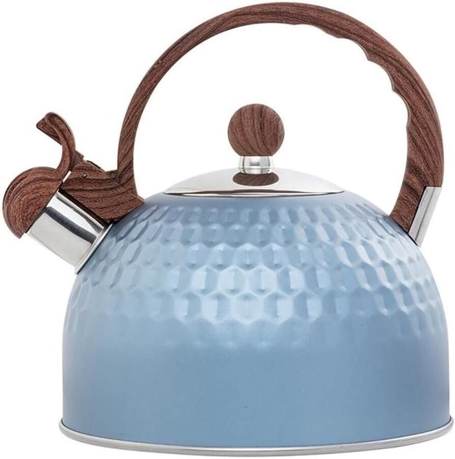 Waterkoker fluitend Theepot ketel Water koken Houten handvat 2.5L capaciteit Zilverkleurig
