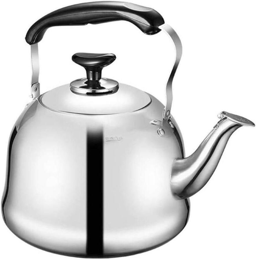 Waterkoker Fluitend Theepot RVS Koffie Thee Zetten Geschikt Voor Alle Vuren 5 Liter Zilver Zwart