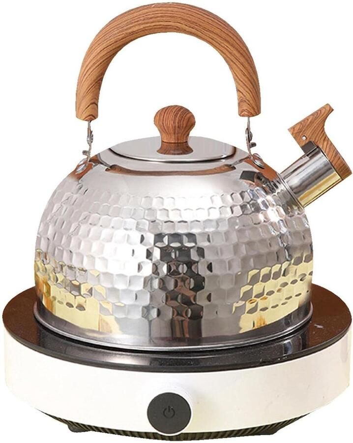Waterkoker Fluitend Theepot RVS Water Koken Luid Signaal 2 Liter Gehamerd Natuurlijk