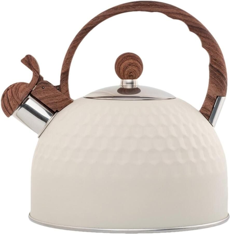 Waterkoker Fluitketel Theeketel Fornuis Snel Water Koken Ergonomisch Handvat 25 Liter Inhoud Beige Hamer