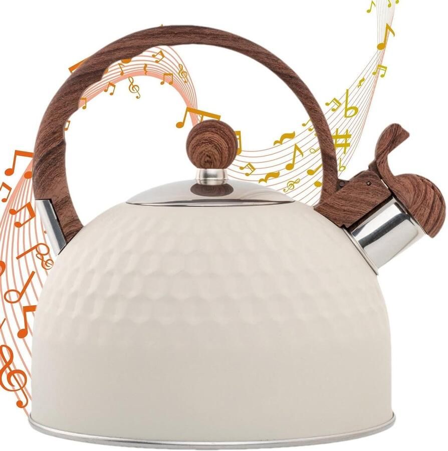 Waterkoker Fluitketel Theeketel Inductie Water Koken Luid Kookalarm 25 Liter Beige Hamer
