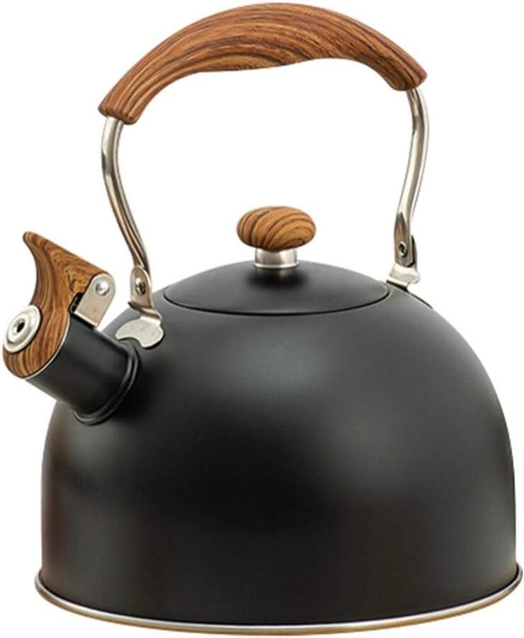 Waterkoker Fluitketel Theepot Fornuis Snel Water Koken Houten Handvat 3 Liter Zwart
