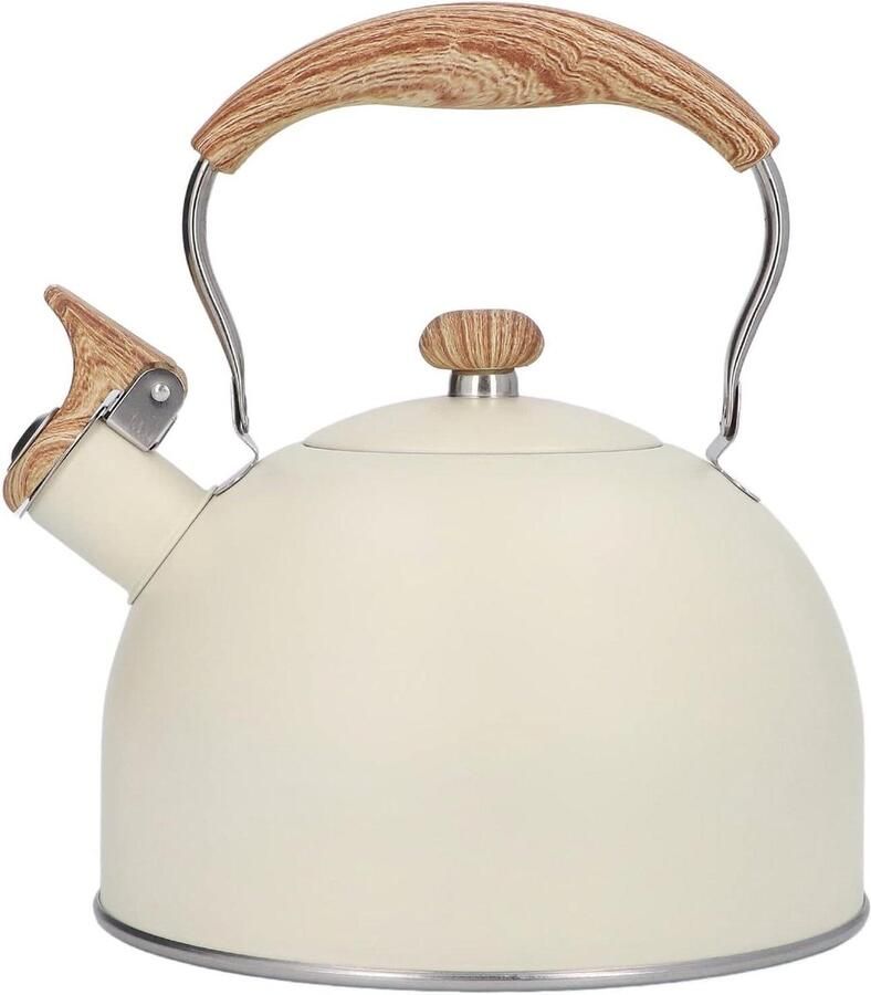 Theeketel Roestvrij Staal Waterketel Fluitend Water Koken Ergonomische Anti-Scald Handgreep 2.5 Liter Capaciteit Beige