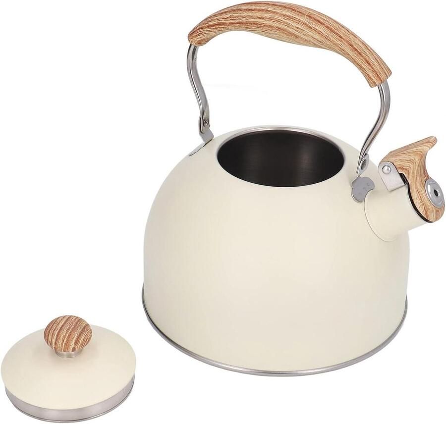 Theeketel Roestvrij Staal Waterkoker Fluitketel Thee Zetten Ergonomisch Handvat 2.5 Liter Beige