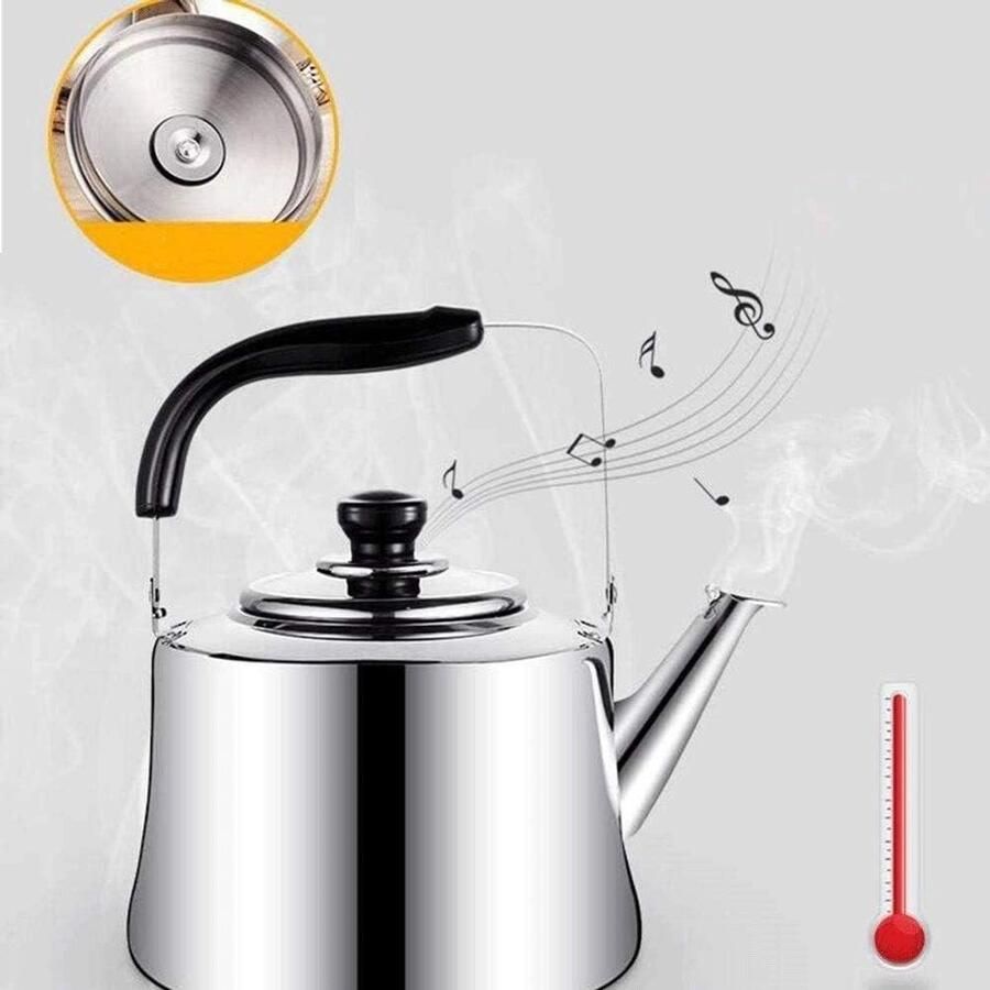 Waterkoker Fluitketel Theepot Koffiezetter Water Koken Roestvrij Staal 3 Liter Zilverkleurig