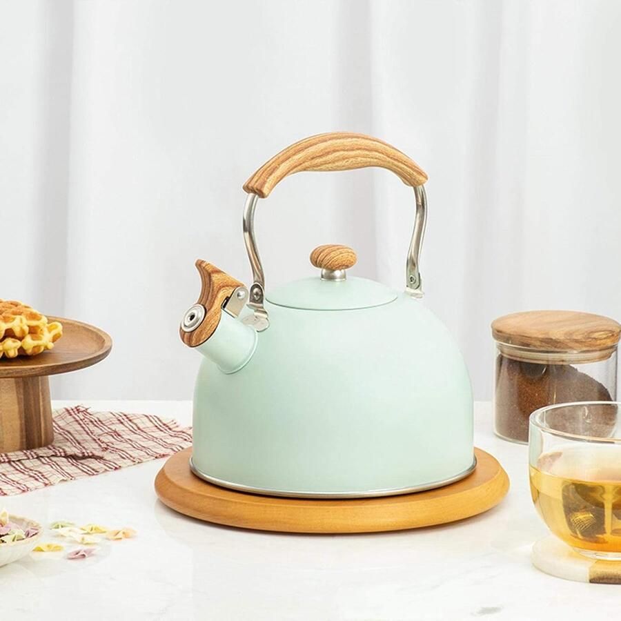 Waterkoker Fluitketel Theepot Kookplaat Water Koken Ingebouwd Fluitje 2.5L Inhoud Groen