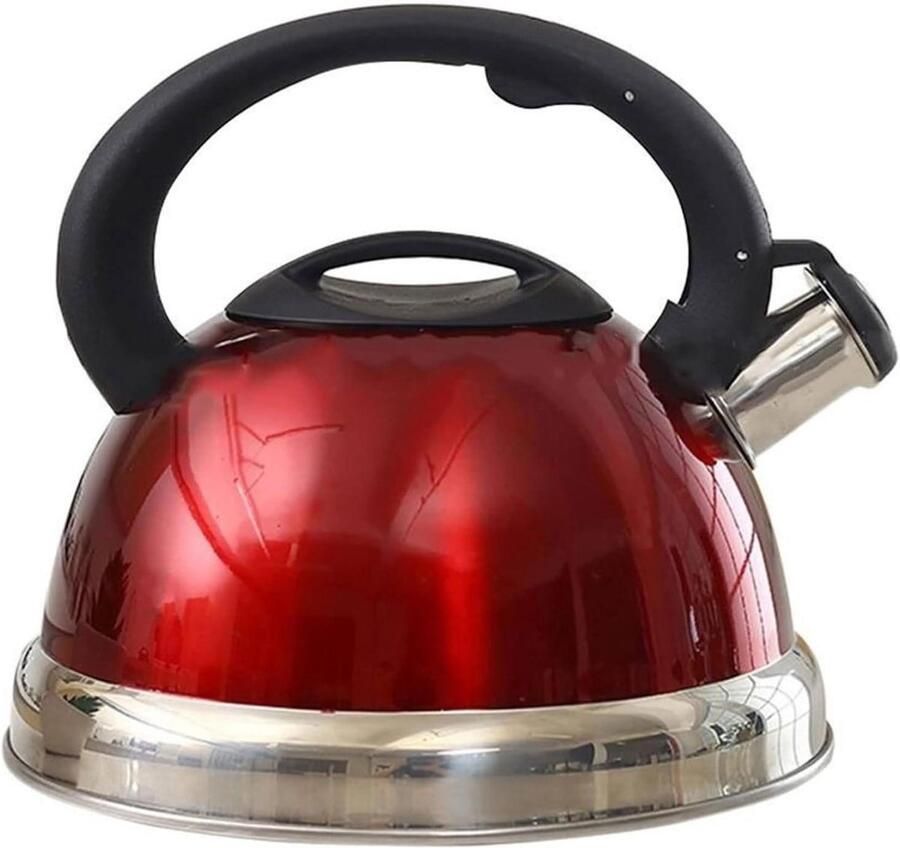 Waterkoker Fluitketel Theepot RVS Koffie Thee Zetten Snelle Verwarming 3 Liter Metallic Rood