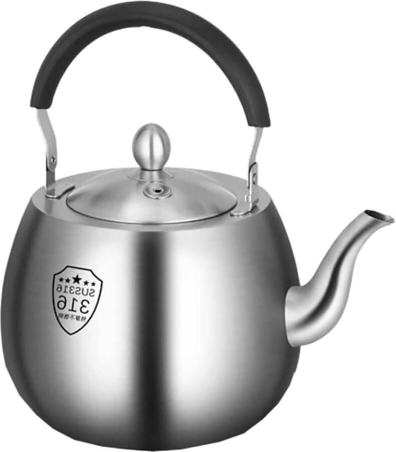 Waterkoker Fluitketel Theepot RVS Water Koken Automatisch Fluit Signaal 4 Liter Zilver