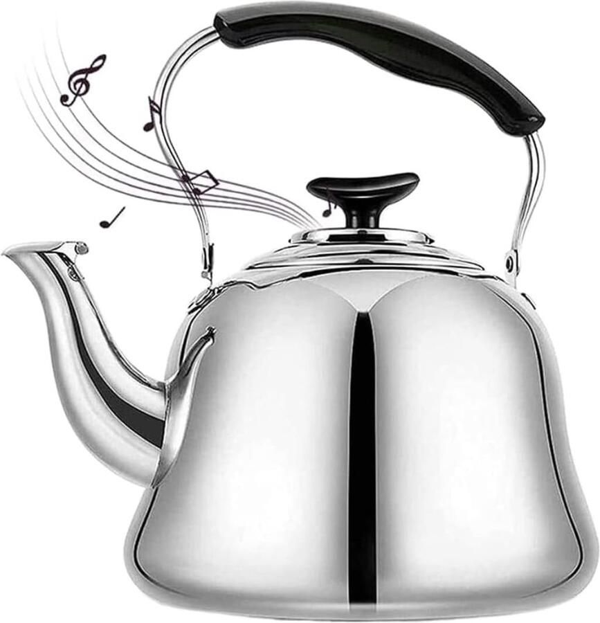 Waterkoker Fluitketel Theepot RVS Water Koken Automatisch Piepapparaat 5 Liter Zilver