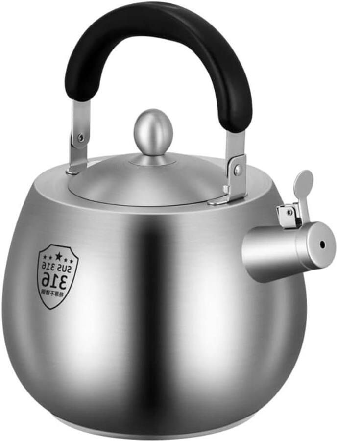 Waterkoker Fluitketel Theepot RVS Water Koken Snelle Verwarming Maat L Zilverkleurig