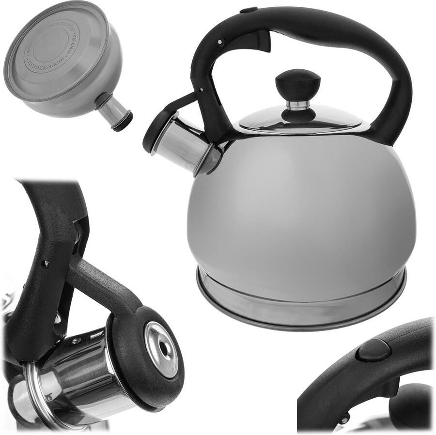 Waterketel Theeketel Roestvrij Water Koken Automatisch Fluitje 1.8 Liter Zilver
