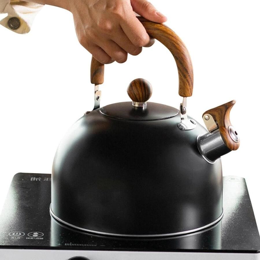 Waterkoker fornuis Theeketel RVS Water Koken Luid Fluitje 3 Liter Zwart