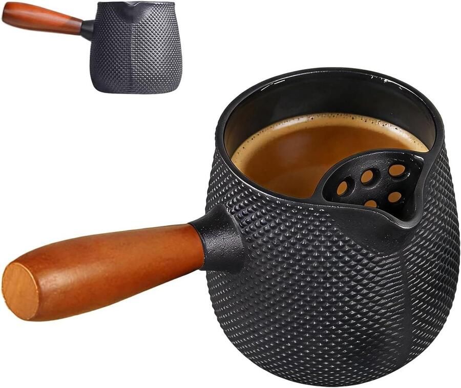Waterkoker Gietijzer Theepot Fornuis Dranken Bereiden Houten Handvat 600 ml Zwart