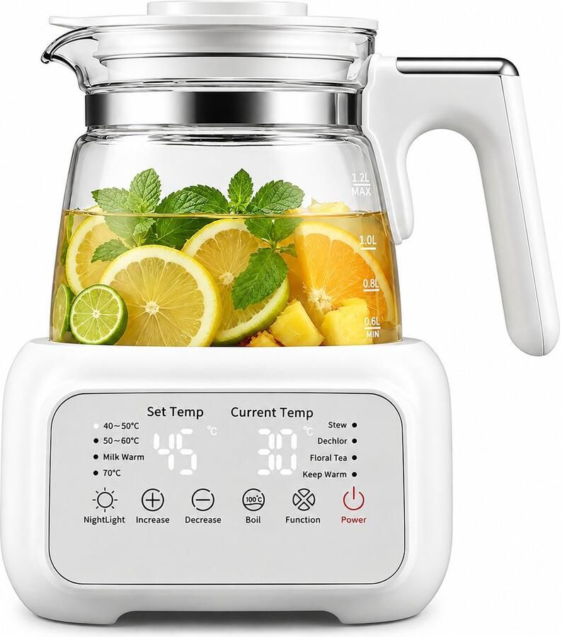 Waterkoker Glas 1 3L 800W – Temperatuurregelaar – 72U Warmhoudfunctie – LCD Display – Melkverwarmer