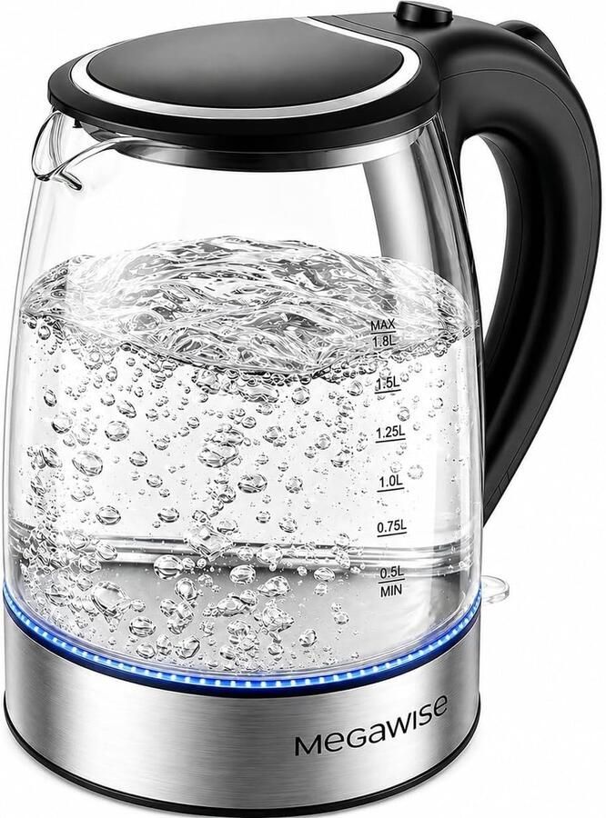 Waterkoker Glas 1 8 L Elektrische Waterkoker 1800 W met LED Verlichting Borosilicaatglas 360° Draaibare Basis Automatische Uitschakeling en Droogkookbeveiliging