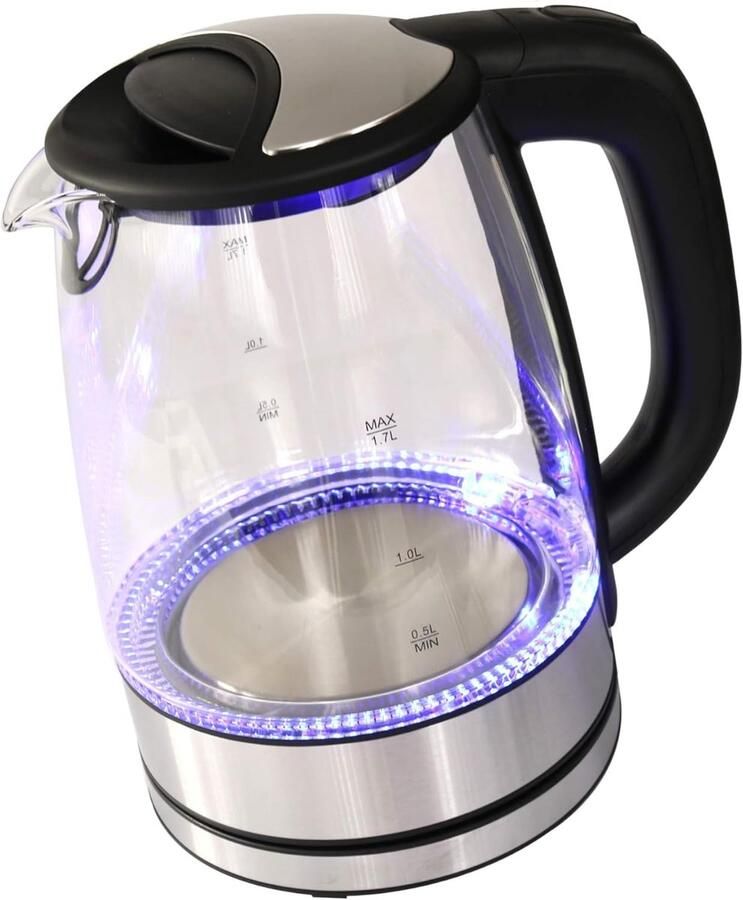 Waterkoker Glas Kookpot Elektrisch Snel Water Koken Blauw LED Licht 17 Liter Capaciteit Roestvrij Staal
