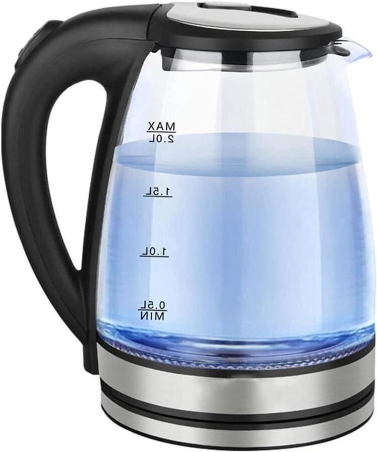 Waterkoker Glas Snelkookpan Draadloos Snel Water Koken Automatische Uitschakeling 2 Liter Capaciteit Zwart