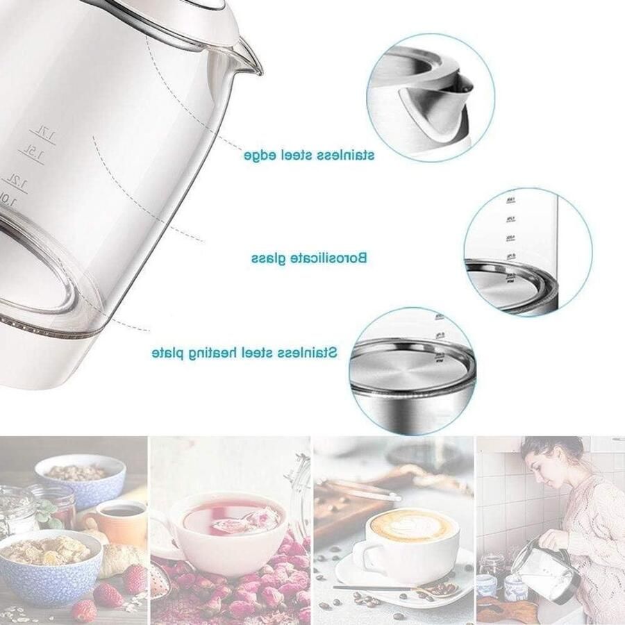 Waterkoker Glas Snelle Ketel Snel Water Koken Stille Werking 50dB 1.8 Liter Wit