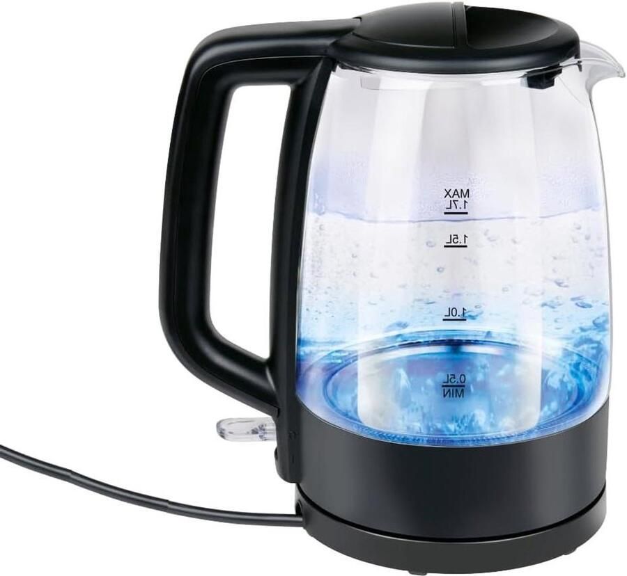 Waterkoker Glas Theepot Elektrisch Snel Water Koken Transparant Met LED 1.7 Liter Zwart