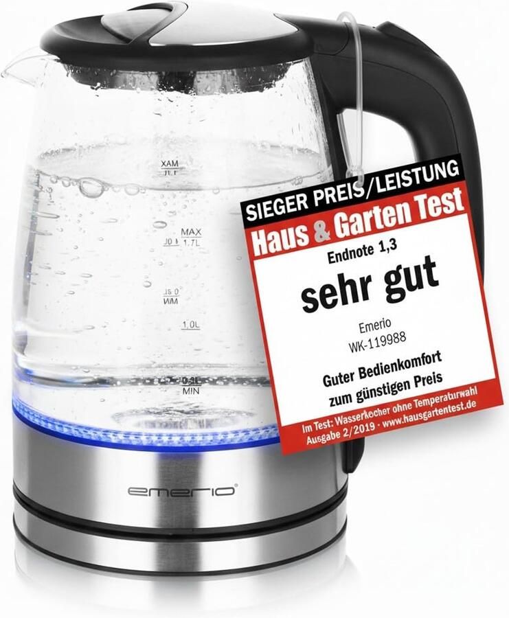 Waterkoker Glazen 1 7 Liter Inhoud 2200 Watt Vermogen Borosilicaatglas Zwart RVS Elektrische Koker