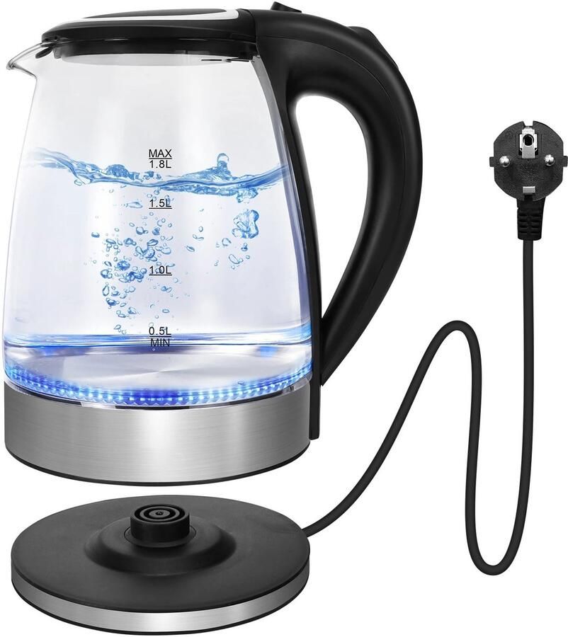 Waterkoker Glazen Waterkoker 1 8L BPA-vrij LED Elektrische Waterkoker Snelle Kookfunchtie Zwart