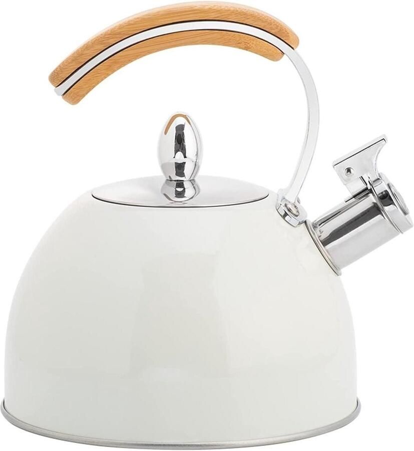 Waterkoker Inductie Theeketel Roestvrijstaal Water Koken Met Houten Handvat 3L Wit