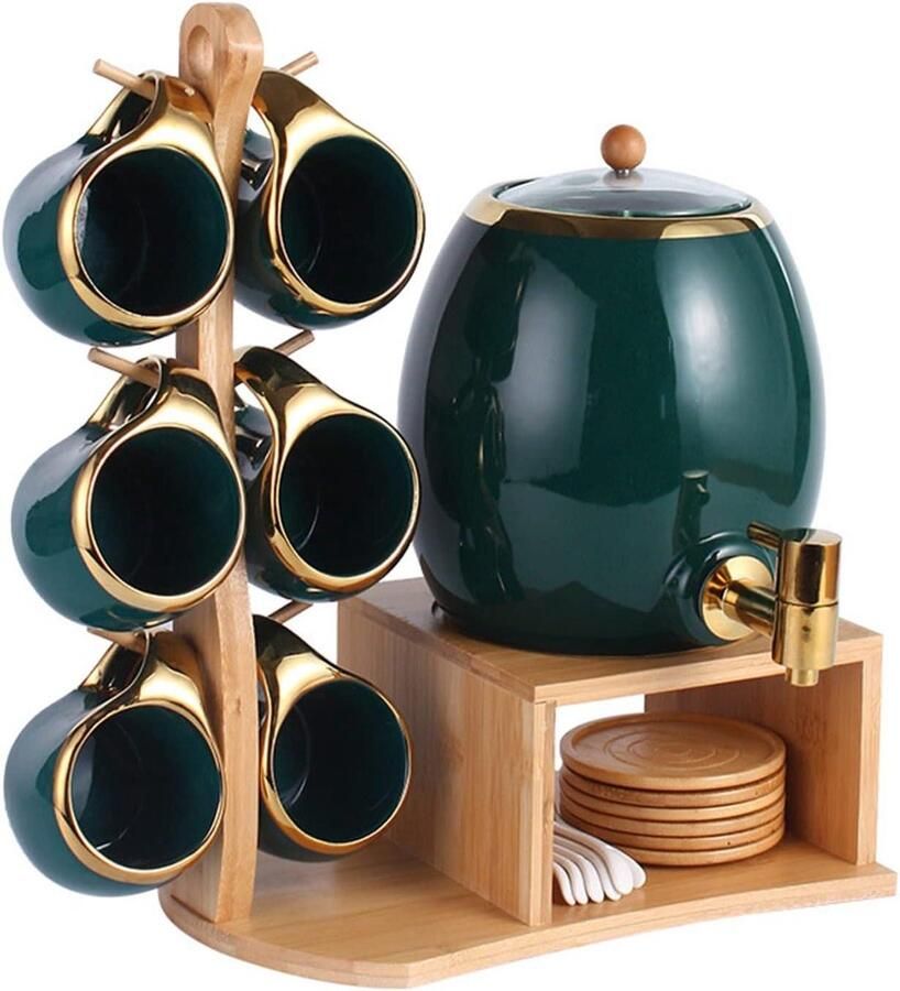 Waterkoker Keramische Set Theepot Mok Set Huishoudelijk Gebruik Gouden Kraan 3L Capaciteit Smaragd Groen