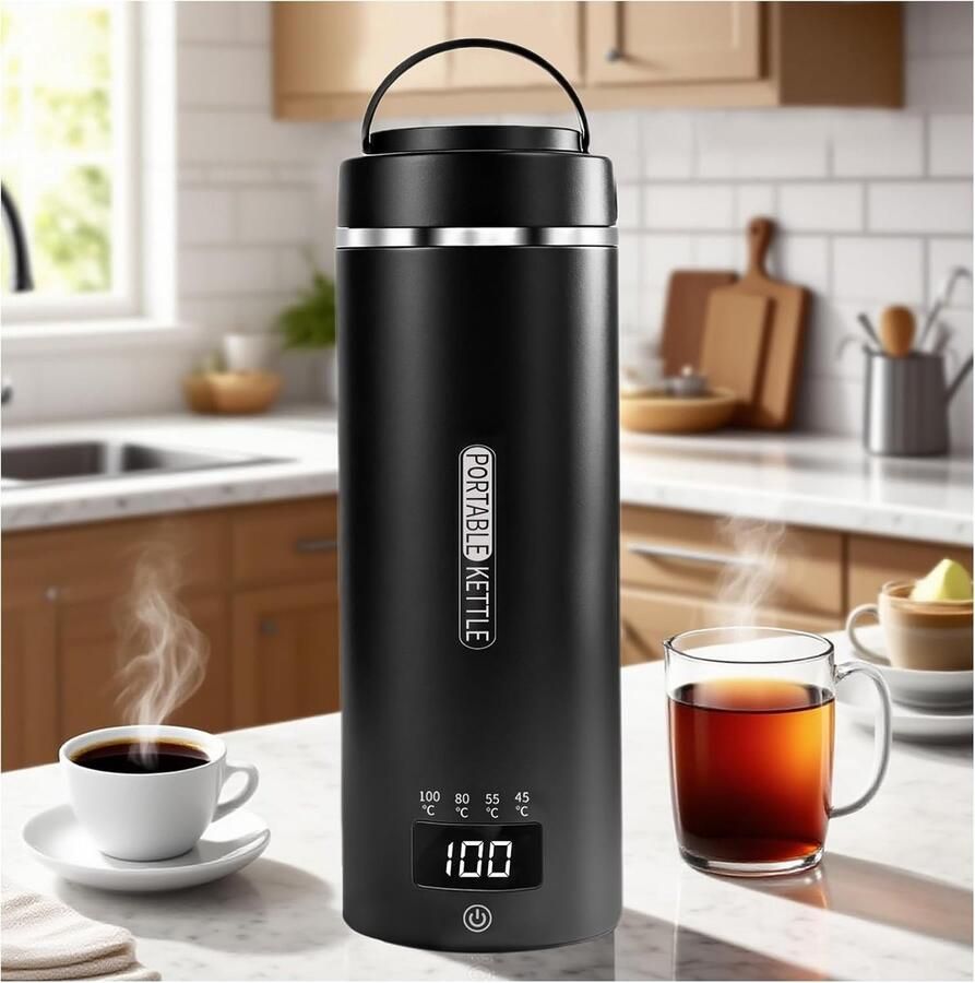 Waterkoker klein Mini waterkoker Reizen en kantoor 4 temperatuurinstellingen 450 ml Zwart