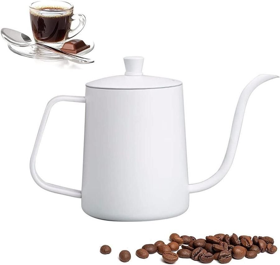 Waterkoker Lange Uitloop Koffiepot Gietketel Koffie Zetten Precisie Gieten Zwanenhals 550ml Wit