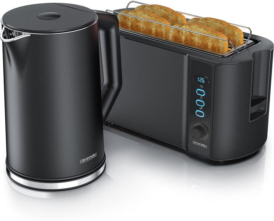 Waterkoker Met Broodroosterset 1 5 Liter Capaciteit 2200 Watt Vermogen Zwart RVS Voor Keuken En Ontbijt