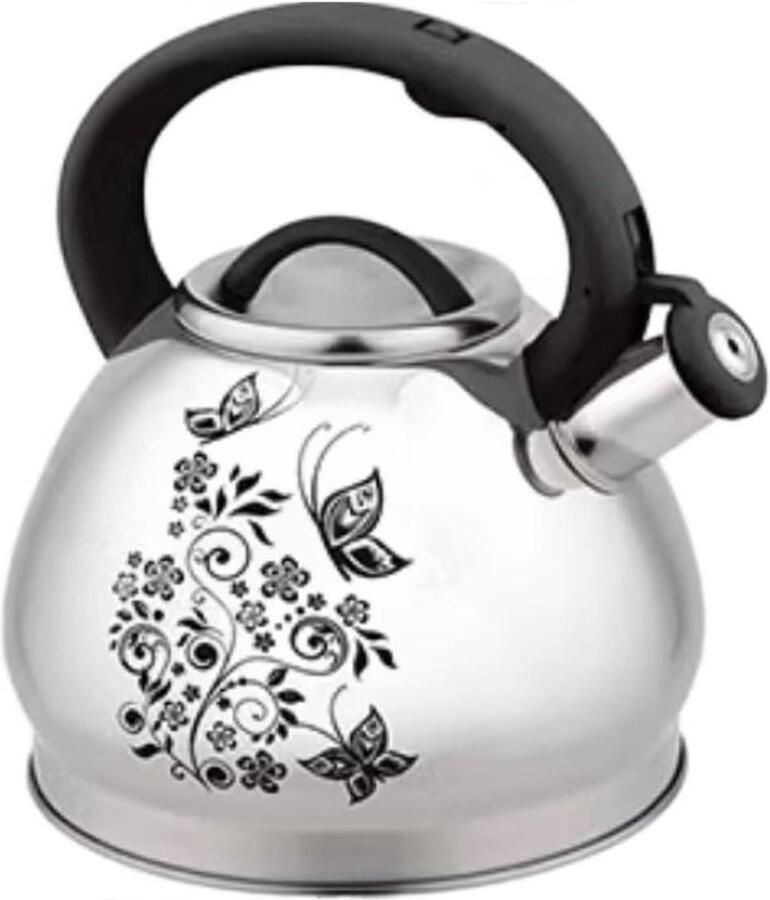 Waterkoker met Fluit Theepot Fluitketel Water Koken Kleurveranderend Bloemenpatroon 3 Liter Zilverkleurig