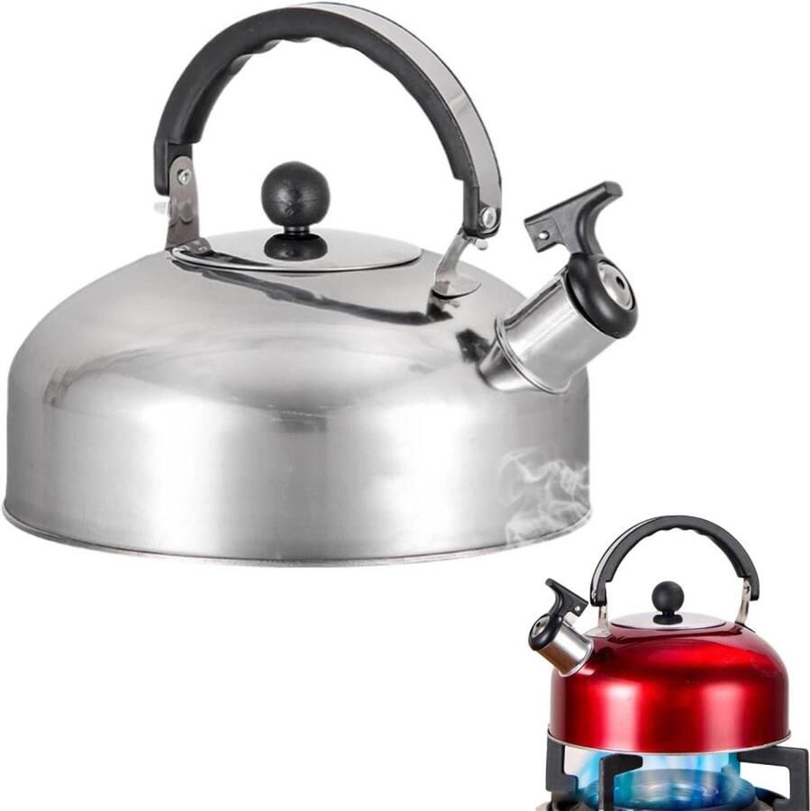 Waterkoker met Fluit Theepot Ketel Koffie en Thee Snelle Verwarming 2 Liter Zilver