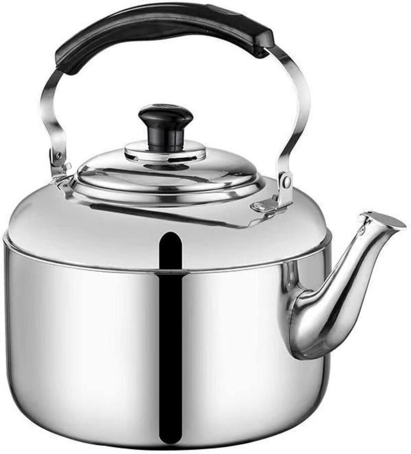 Waterkoker met Fluit Theepot Ketel Snel Water Koken Roestvrij Staal 4 Liter Zilverkleurig