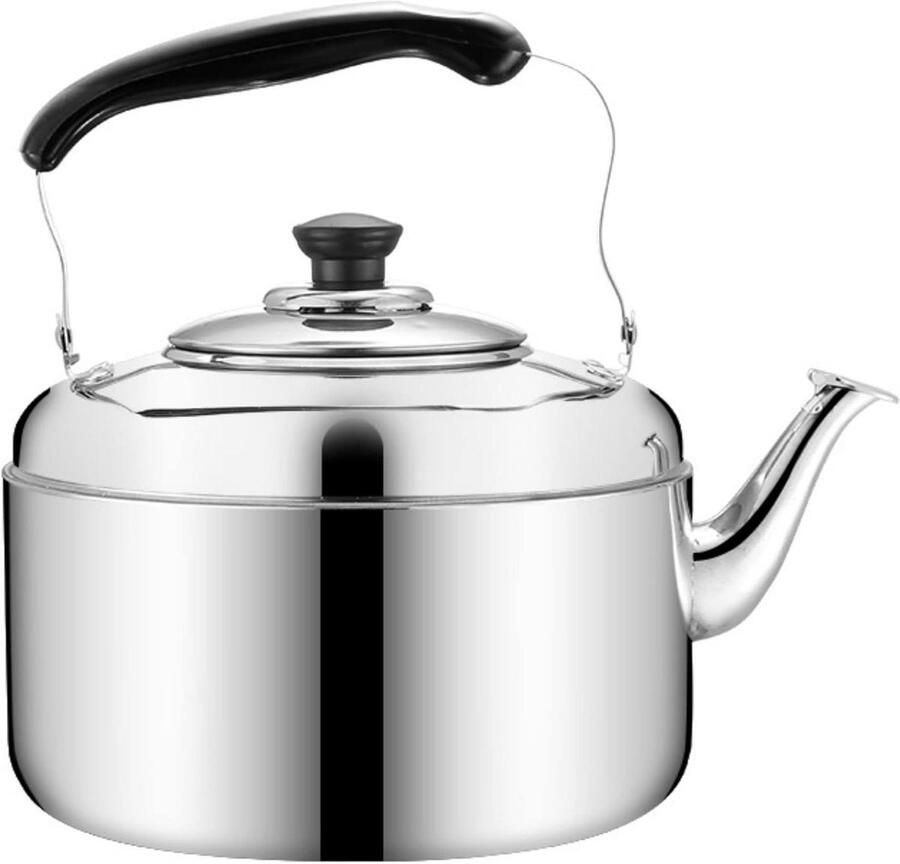 Waterkoker met Fluit Theepot Koken Snel Water Koken Anti-aanbak Handvat Tot 7 Liter Zilverkleurig
