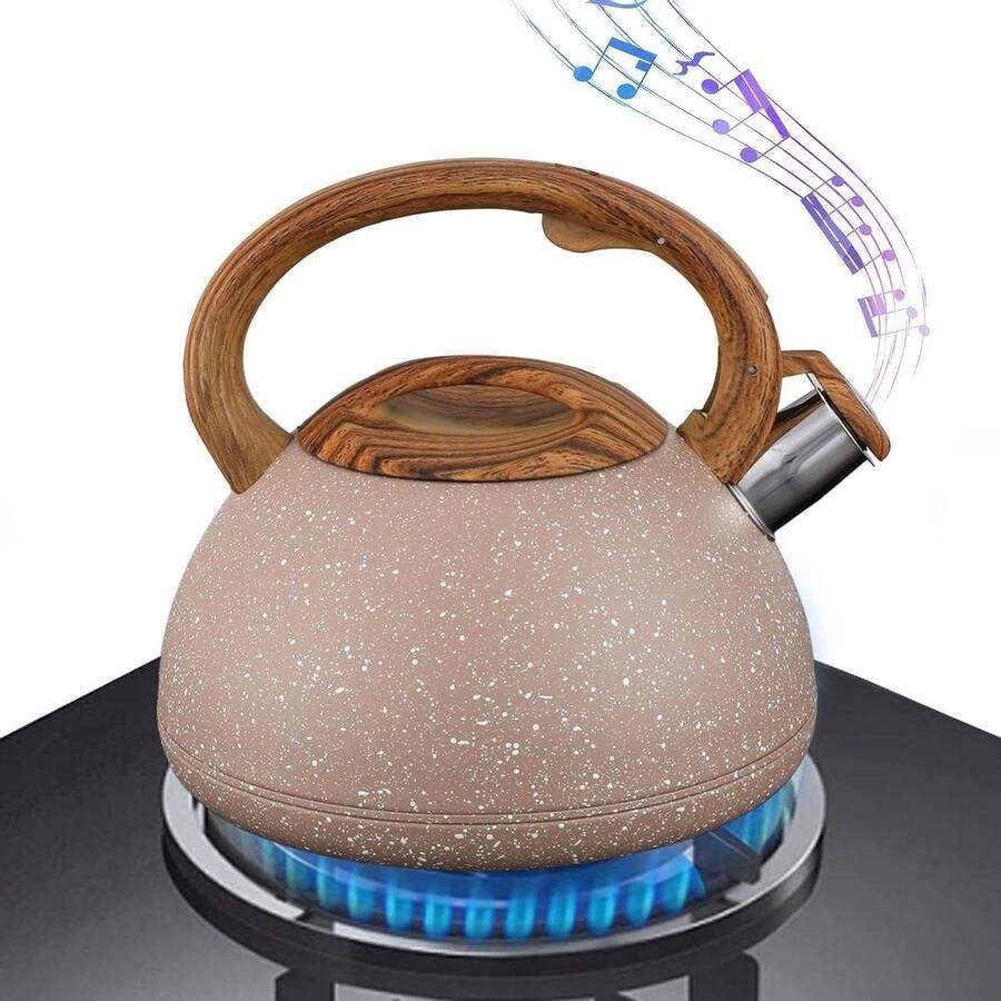 Waterkoker met fluit Theepot RVS Water Koken Hittebestendig Hout 3 Liter Inhoud Zilver