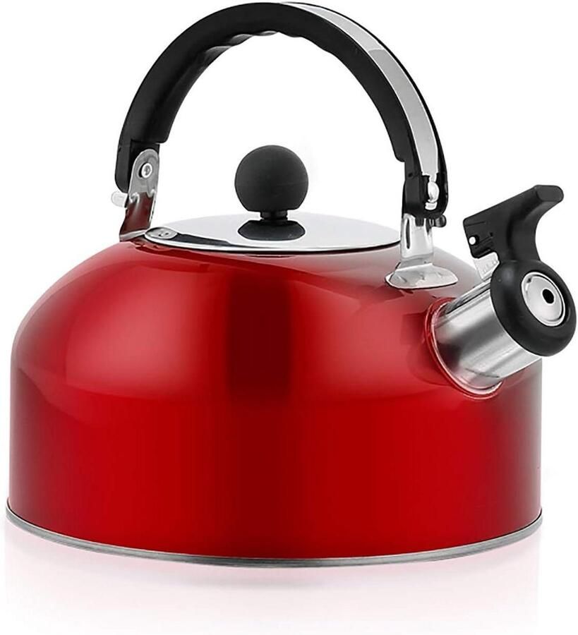 Waterkoker met Fluit Theepot RVS Water Koken Snelle Verwarming 3 Liter Rood