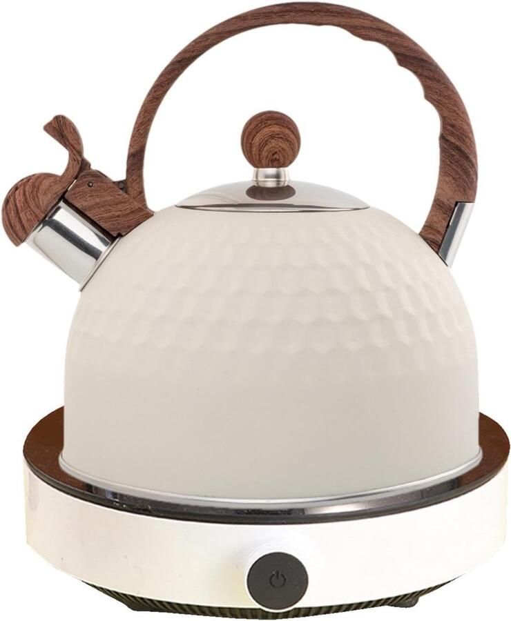 Waterkoker met fluit Theepot voor fornuis Snel water koken Ergonomisch handvat 25 liter inhoud Bruin