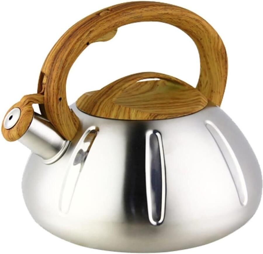 Waterkoker met fluit Theepot voor kookplaat Water koken Hout anti-hitte handvat 3L capaciteit