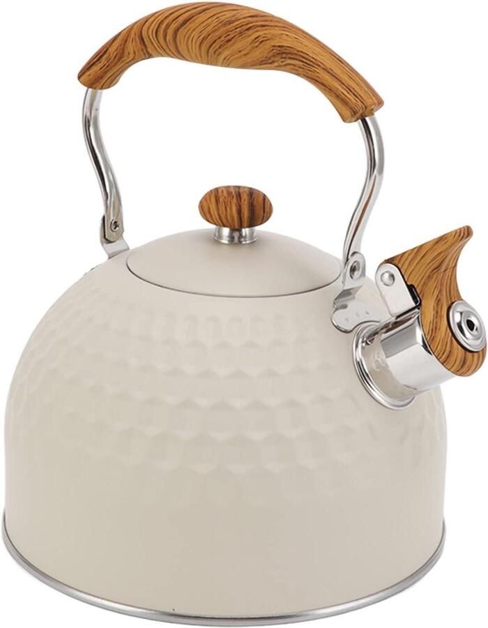 Waterkoker met Fluit Theepot RVS Water Koken Snelle Warmteverdeling 2.5 Liter Wit