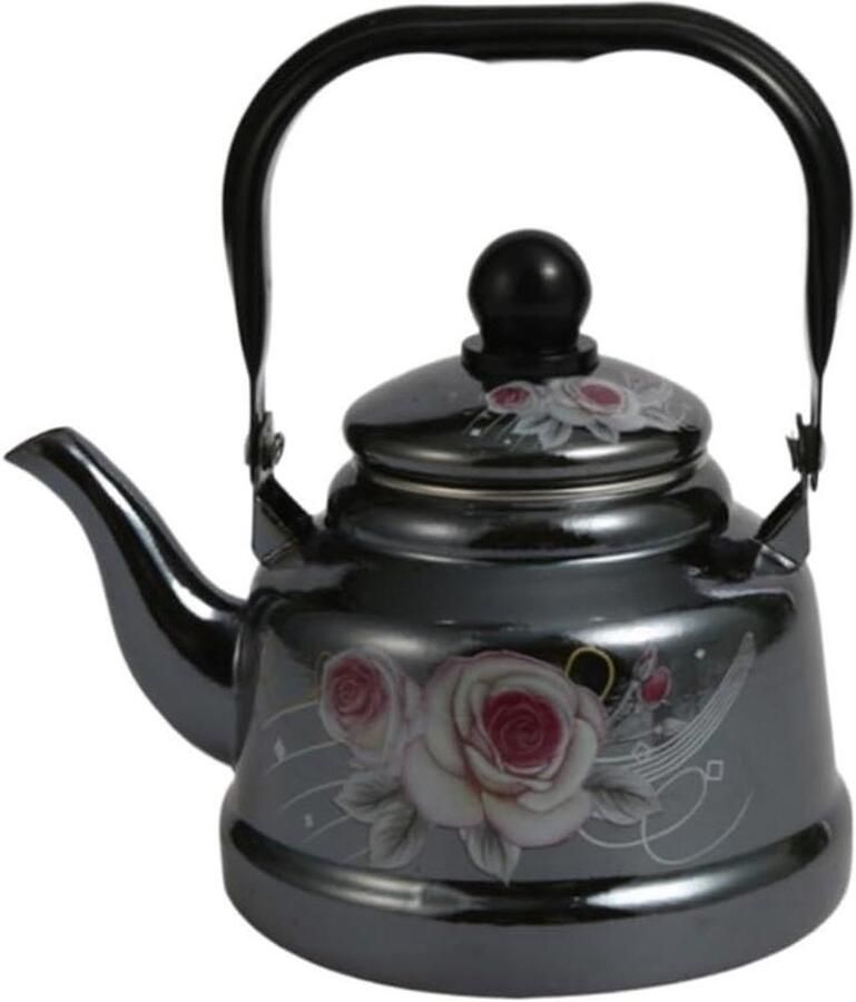 Waterkoker met Fluitje Theeketel Koffieketel Water Koken Geglazuurd Porselein 1.7L Zwart