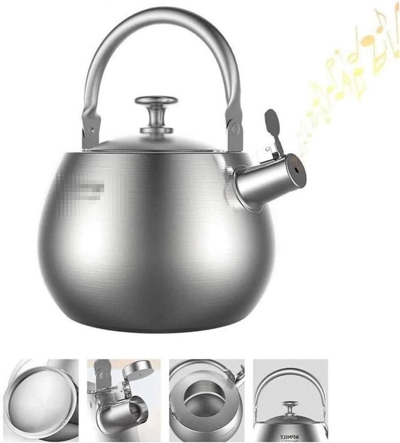Waterkoker met Fluitje Theeketel Kookpan Water Koken Roestvrij Staal 3.5 Liter Zilverkleurig