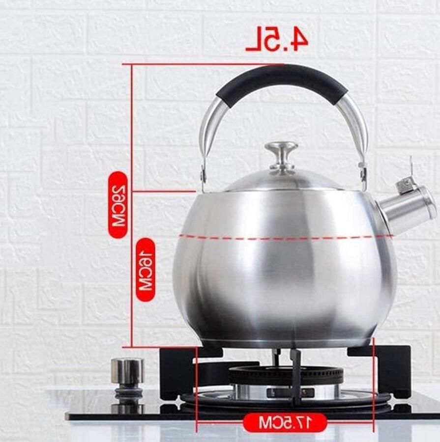 Waterkoker met Fluitje Theeketel Kookplaat Water Koken Hittebestendige Handgreep 4.5 Liter Rood